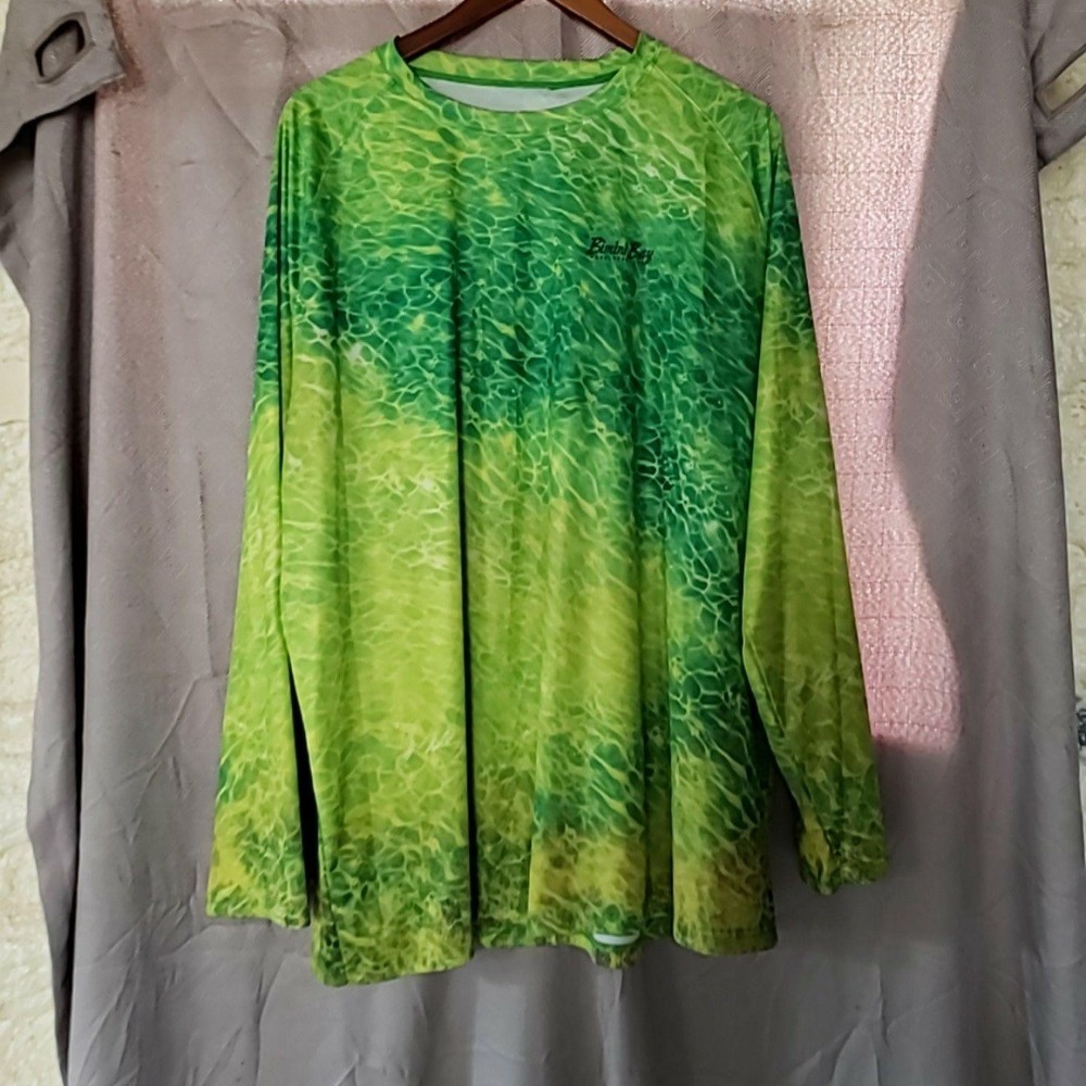 Bimini Bay Shirt Mens 2XL Green Long Sleeve Water Print Fishing Tee Top